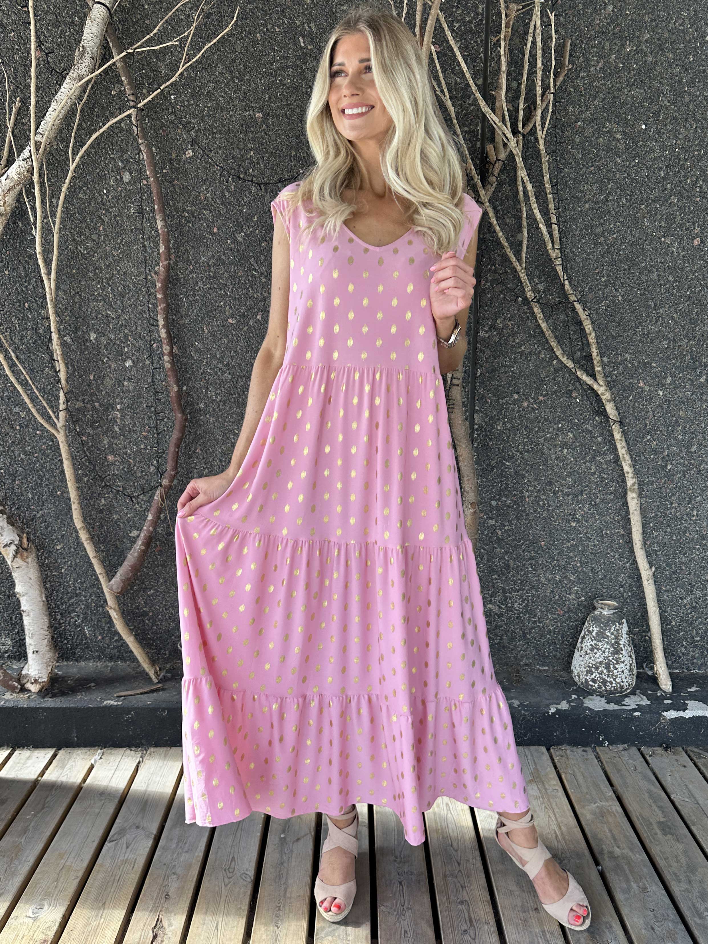 Karini Gold - Lang elastisk kjole med guld dutter